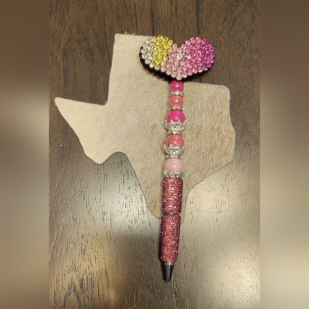 Handcrafted Beaded Rhinestone Heart Pen- NIP